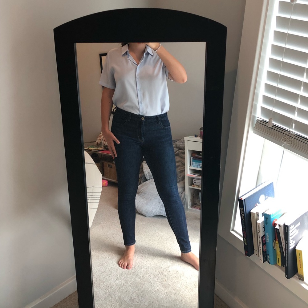 Light Blue Short Sleeve Button Up Top